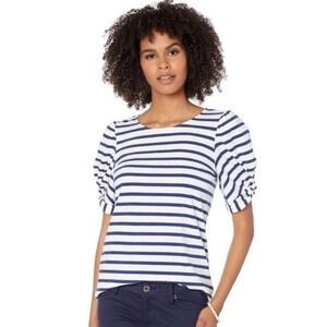 $68 Lilly Pulitzer Elisabette Top Womens Size M Blue White Stripe High Tide